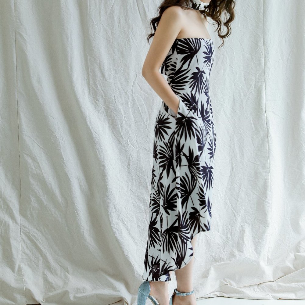 Palm Tree Print Midi Dress